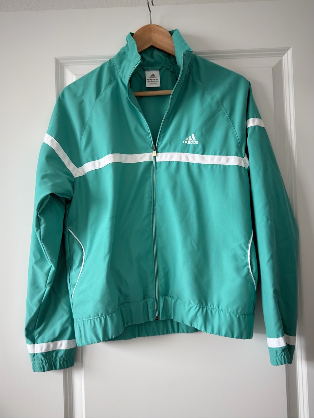 adidas Teal Track Bomber Jacket with White Trim